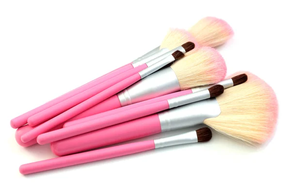 Pinceles Maquillaje Rosa Aislados Sobre Fondo Blanco Tratamiento Belleza —  Fotos de Stock