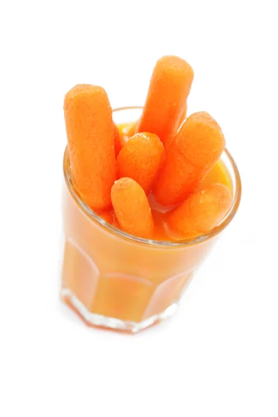 Стакан Морковного Сока Свежей Детской Морковью Еда Напитки — стоковое фото