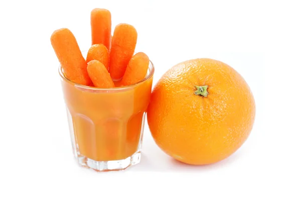 Стакан Моркови Апельсиновый Сок Свежими Фруктами Еда Напитки — стоковое фото