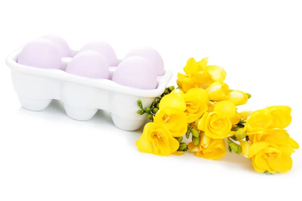 Huevos Pascua Con Flores Comida Bebida — Foto de Stock