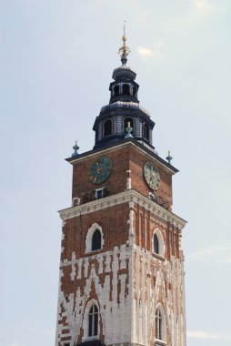 Town hall with clock in summer Krakow clipart