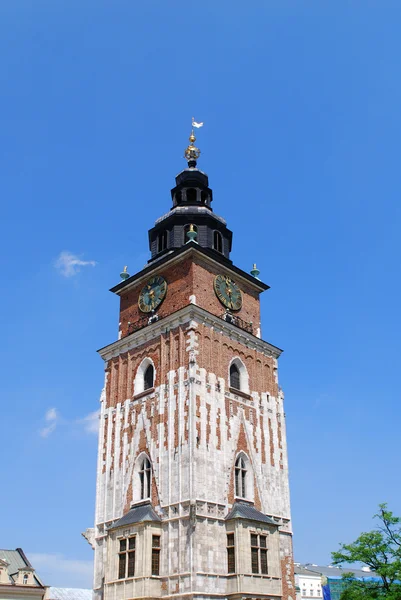 Stadhuis met klok in zomer Krakau — Stockfoto