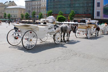 Horse-drawn buggies trot around Krakow clipart