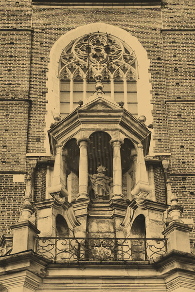 Old style photo of fragment of St Mary's Church in Cracow. Poland