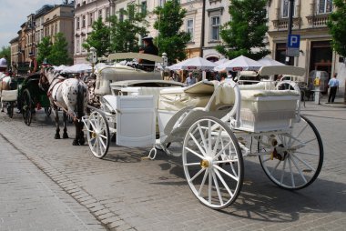 Horse-drawn buggies trot around Krakow clipart