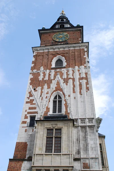 Town hall with clock in summer Krakow — Stock Photo, Image