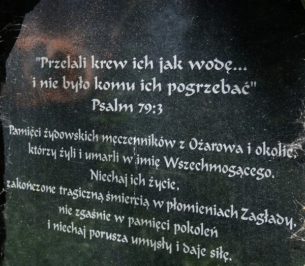 一座纪念碑，纪念在奥扎鲁夫的犹太人。波兰 — 图库照片