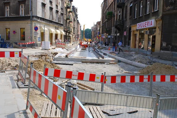 Renovering av gatan i gamla stan i Krakow — Stockfoto