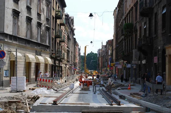 Ristrutturazione della strada nella città vecchia di Cracovia — Foto Stock