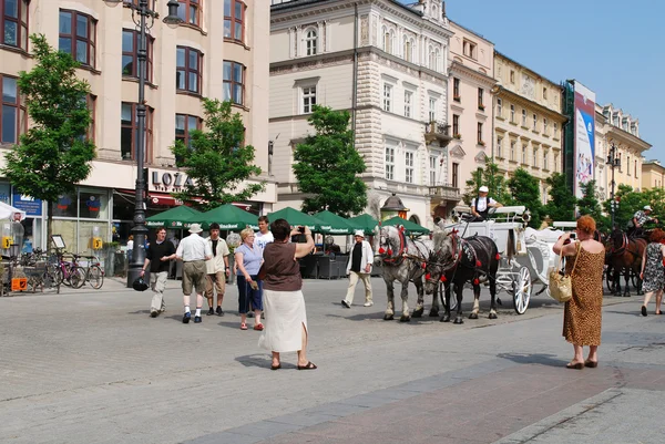Los buggies tirados por caballos trotan alrededor de Cracovia —  Fotos de Stock