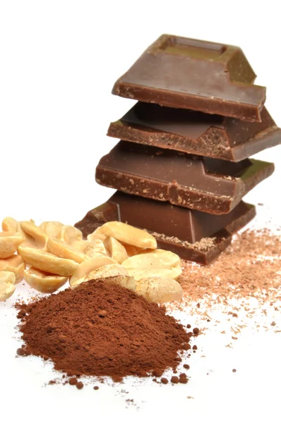 Čokoláda, kakao a lískových ořechů — Stock fotografie