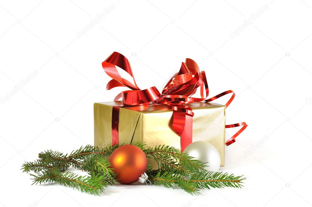 Gift and baubles isolated