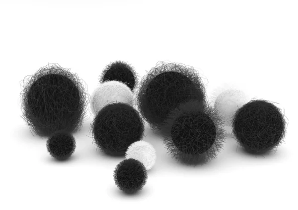 3D-s fekete-fehér szőr labdák Jogdíjmentes Stock Fotók