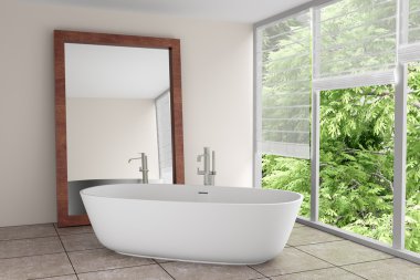 Modern bathroom with large mirror clipart