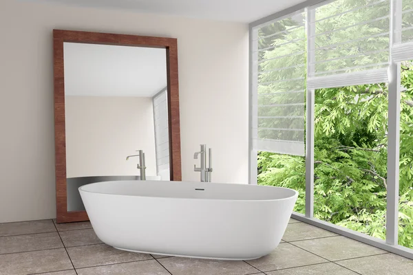 Baño moderno con espejo grande — Foto de Stock
