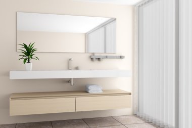 Modern bathroom with beige wall clipart