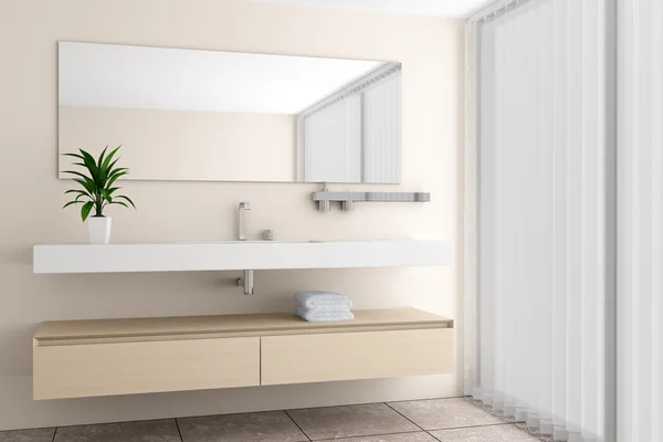 Современная ванная комната с бежевой стеной — стоковое фото