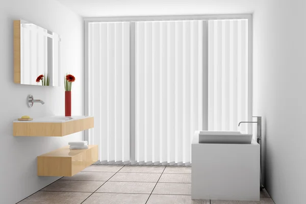 现代浴室配有白色的墙壁 — 图库照片