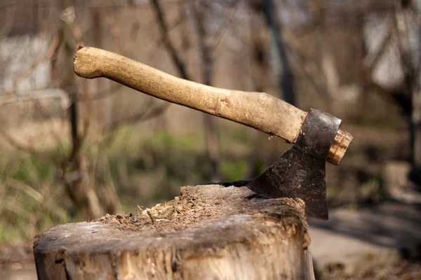 树桩上的斧头 — 图库照片