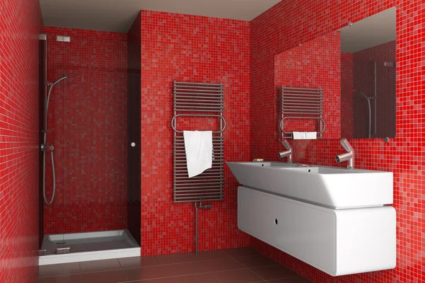 Banheiro moderno com azulejos em mosaico vermelho — Fotografia de Stock