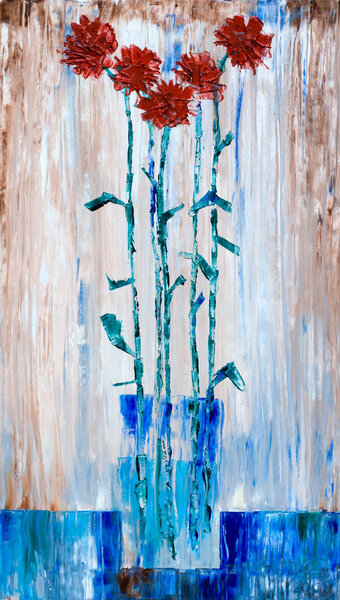 Красные гвоздичные цветы в вазе
