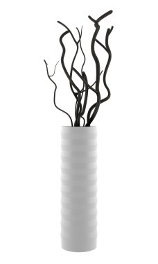 vazo ile kuru ağaç üzerinde beyaz izole