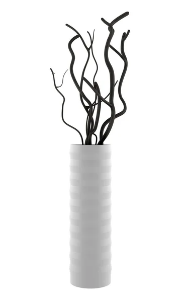 Vase with dry wood isolated on white — Stock Photo, Image