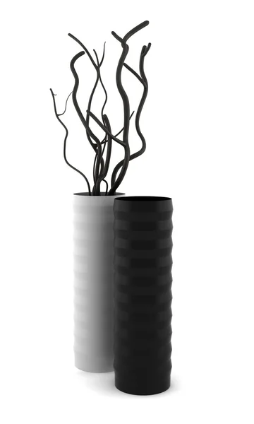 Zwei Vasen mit trockenem Holz isoliert — Stockfoto