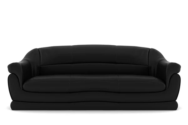 Fekete bőr kanapé, elszigetelt fehér — Stock Fotó
