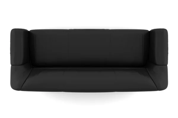 Widok z góry czarny skórzany sofa na białym tle — Zdjęcie stockowe