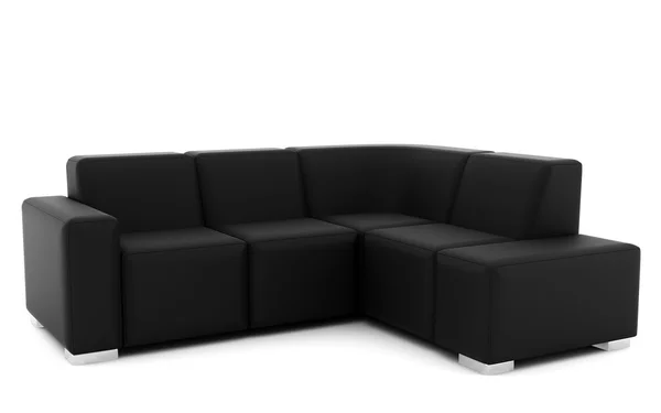 Sofá de couro preto isolado no branco — Fotografia de Stock