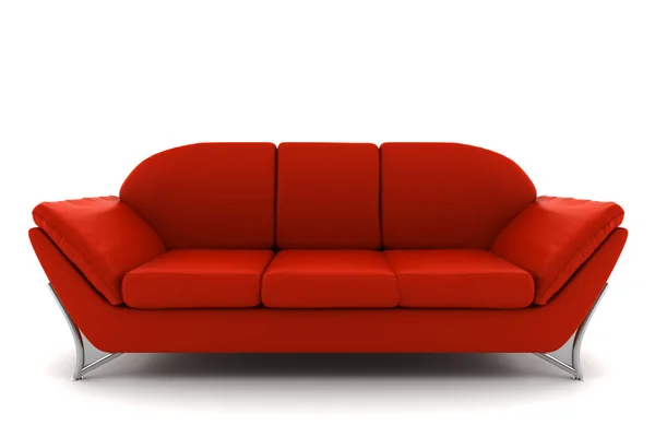 Czerwona skórzana kanapa na białym tle — Zdjęcie stockowe