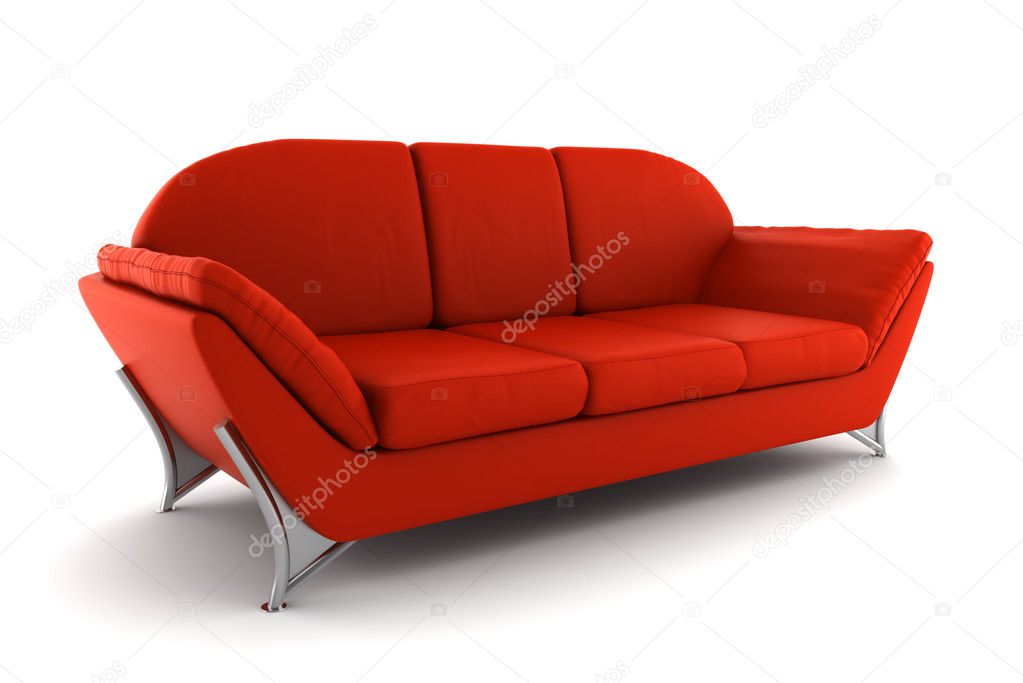 Red Leather Sofa Isolated On White, Red And White Leather Sofa