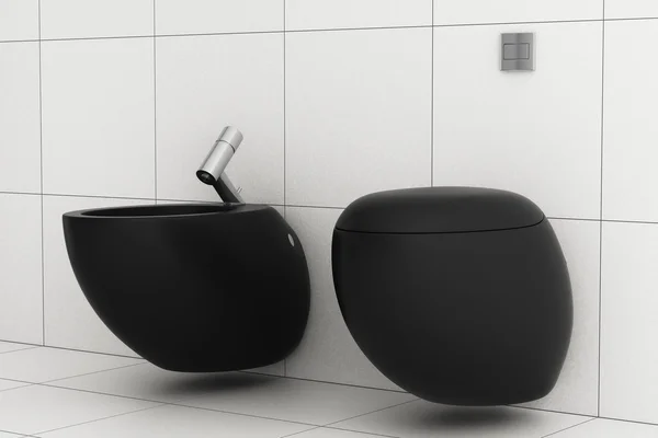 Modernt badrum med svart toalettstolen och bidé — Stockfoto