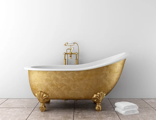 Banheiro clássico com banheira velha e parede branca — Fotografia de Stock