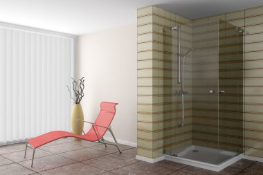 Modern bathroom with red couch clipart