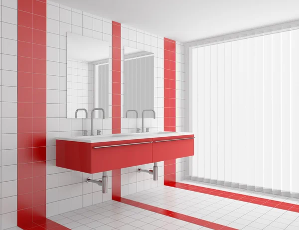 Banheiro moderno com azulejos vermelhos e brancos — Fotografia de Stock