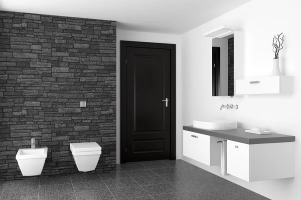 Banheiro moderno com parede de pedra preta — Fotografia de Stock