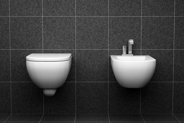 WC moderno com azulejos pretos na parede — Fotografia de Stock