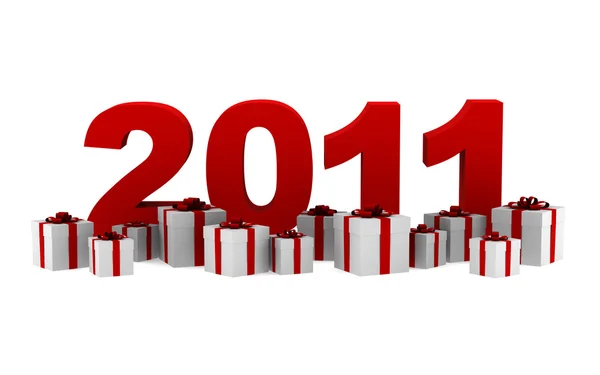 Nuevo año 2011 con cajas de regalo aisladas en blanco — Foto de Stock