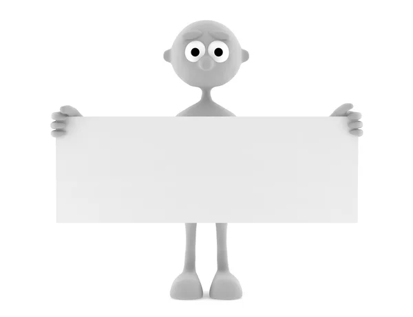 3d homem segurando cartaz em branco isolado no fundo branco — Fotografia de Stock