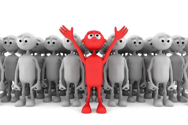Un hombre rojo se destaca de la multitud. concepto de líder — Foto de Stock