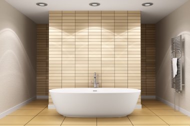 Modern bathroom with beige tiles on wall and floor clipart