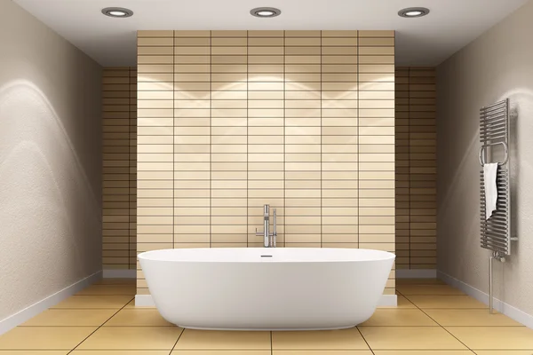 Modernt badrum med beige kakel på vägg och golv — Stockfoto
