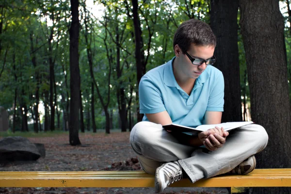 公園で本を読んでいる若者は — ストック写真