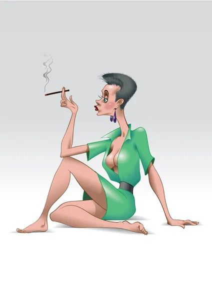 吸烟的女孩 — 图库矢量图片