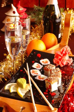 Sushi with champagne clipart