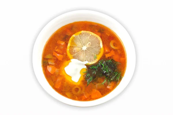 Soup with lemon and olives — Stock Photo, Image