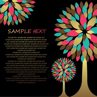 Card design with stylized trees and text clipart