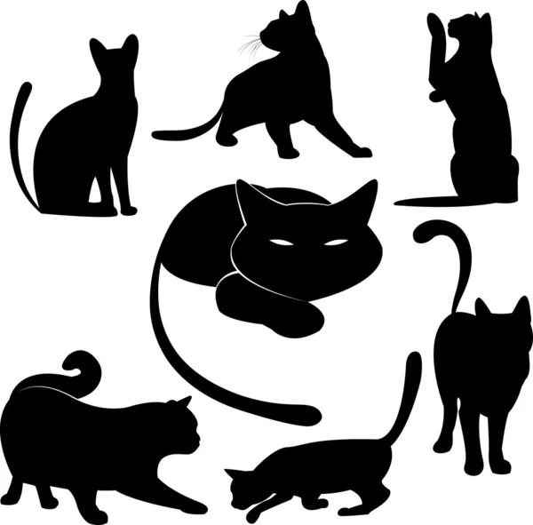 Collezioni silhouette gatto nero — Vettoriale Stock